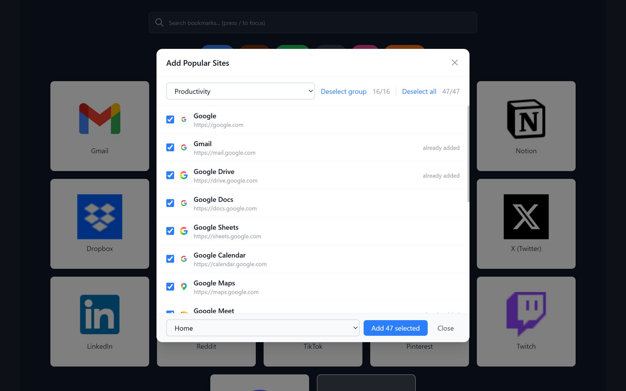 Add Popular Sites
